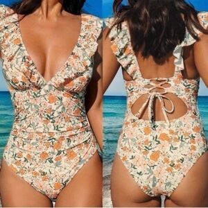 Cupshe Floral Ruffle One Piece Swimsuit